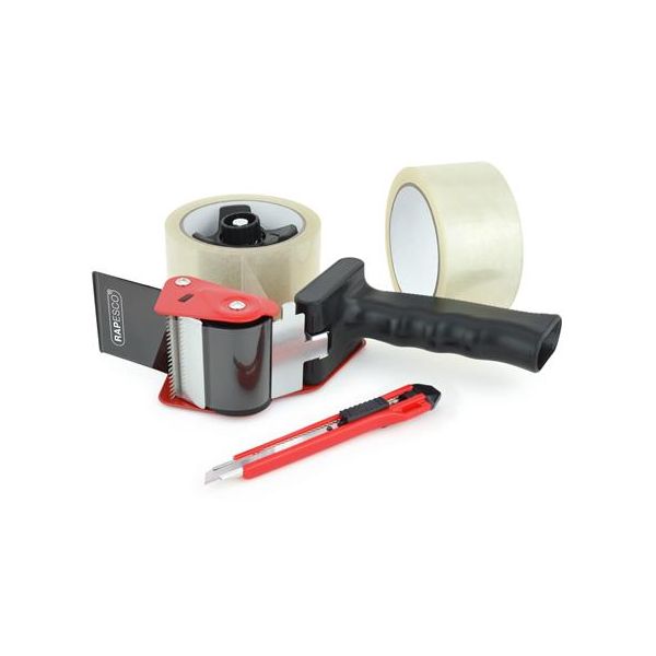 Odvíjač pásky, ručný, RAPESCO "960", s dvomi baliacimi páskami, s rezacím nožom