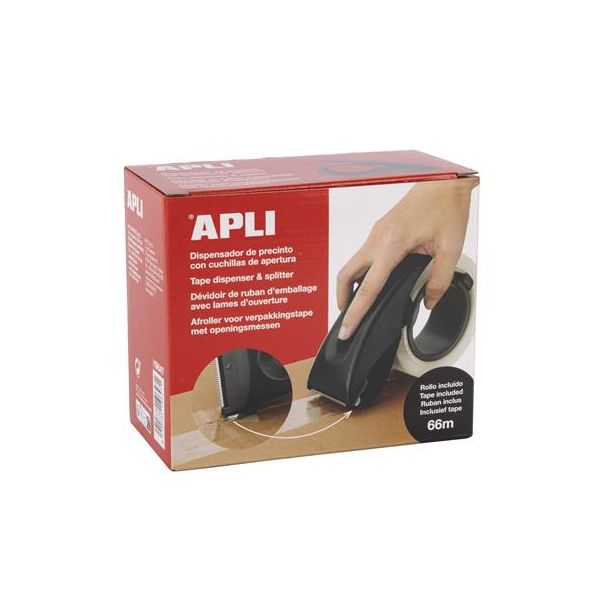 Odvíjač baliacej pásky, so zabudovanou čepeľou, s baliacou páskou, APLI, čierna