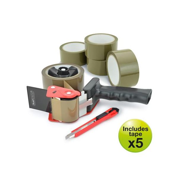 Odvíjač pásky, RAPESCO "Germ-Savvy® 960", s hnedou baliacou páskou (5 ks), s nožom (1 ks)