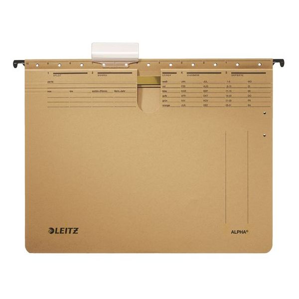 Závesná zakladacia doska, s rýchloviazacím mechanizmom, kartón, A4, LEITZ "Alpha", prírodná