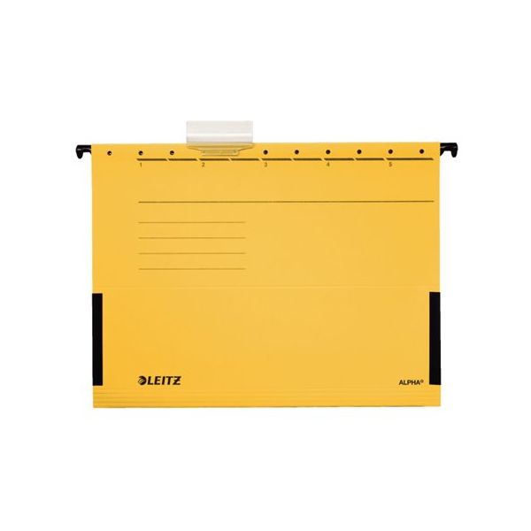 Závesná zakladacia doska, s bočnicami, kartón, A4, LEITZ "Alpha", žltá