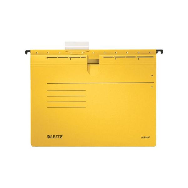 Závesná zakladacia doska, s rýchloviazacím mechanizmom, kartón, A4, LEITZ "Alpha", žltá