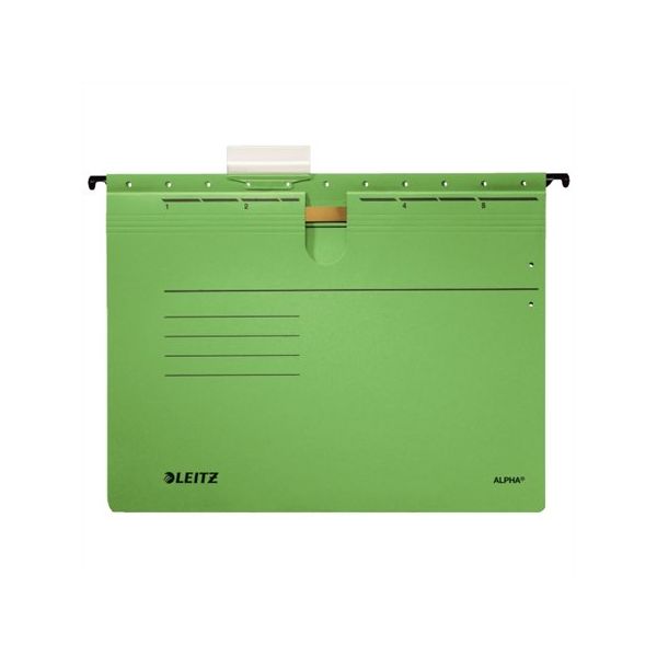 Závesná zakladacia doska, s rýchloviazacím mechanizmom, kartón, A4, LEITZ "Alpha", zelená