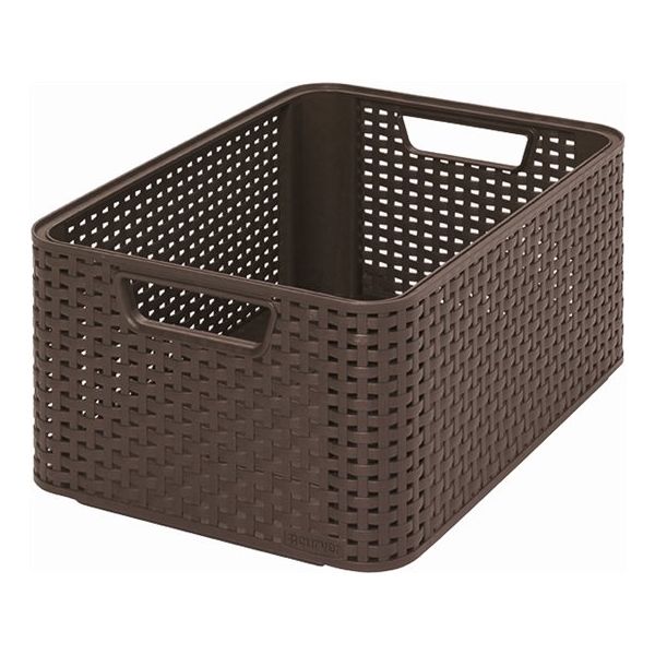 Odkladací box, s efektom rattanu, 18l, tmavohnedá, CURVER "Style M"
