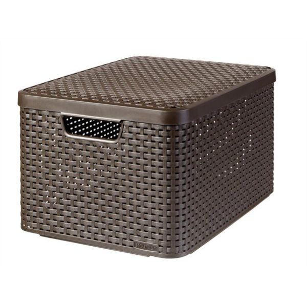 Odkladací box s vekom, s efektom rattanu, 30l, tmavohnedá, CURVER "Style L"