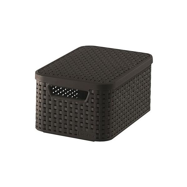 Odkladací box s vekom, s efektom ratanu, 7l, hnedá, CURVER, "Style S"