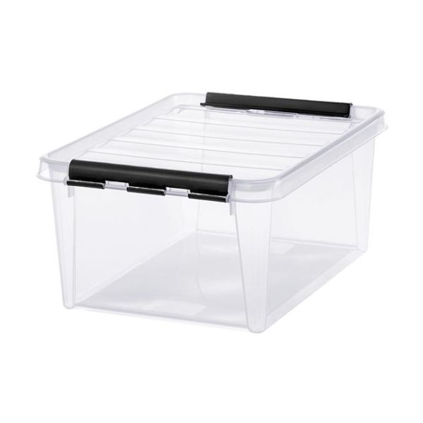 Úložný box, plastový, 14 l, čierne úchytky, SMARTSTORE "Classic 15", priehľadný