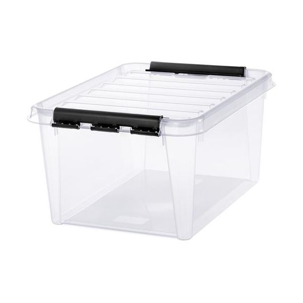 Úložný box, plastový, 32 l, čierne úchytky, SMARTSTORE "Classic 31",  priehľadný