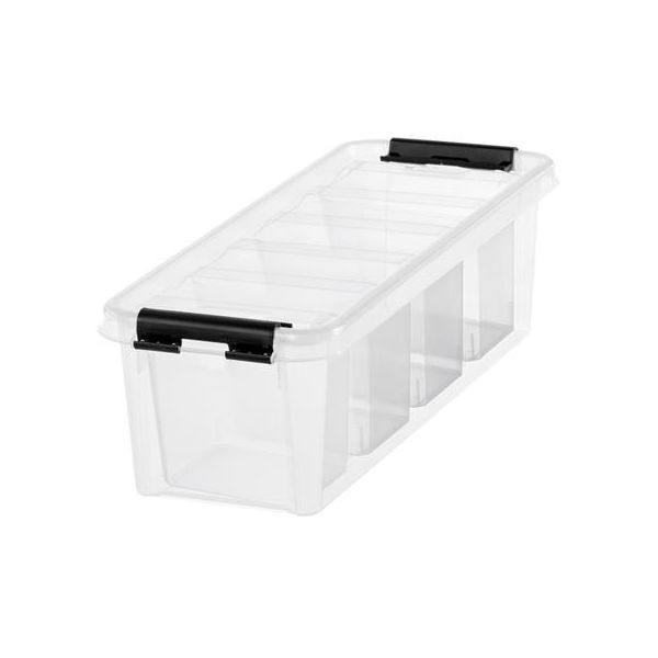 Úložný box, plastový, čierne úchytky, 4 priehradky, SMARTSTORE "Classic 4",  priehľadný