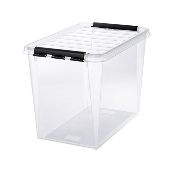 Úložný box, plastový, 61 litrov, čierne úchytky, SMARTSTORE "Classic 65", priehľadná