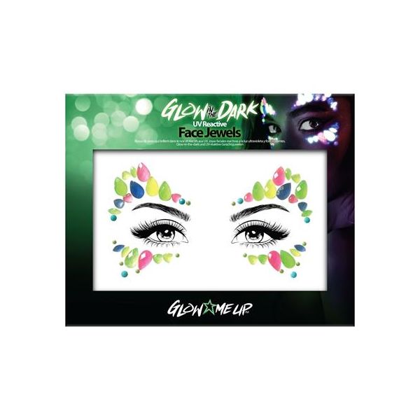 Šperky na tvár, sada, samolepiace, fluoreskujúce pod UV svetlom, „"Glow in the dark", neónové farby