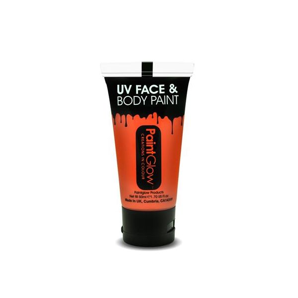 Farba na tvár a telo, fluoreskujúca pod UV svetlom, 50 ml, neónová oranžová