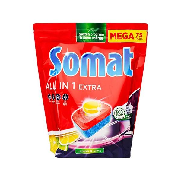 Tablety do umývačky riadu, 75 ks, SOMAT „All in 1 Extra“, Citrón & Limetka