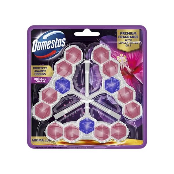 WC osviežujúci blok, 3-kusový, DOMESTOS  "Aroma Lux", vôňa ibišteka