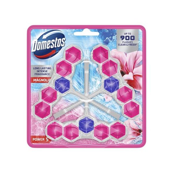 WC osviežujúci blok, 3-kusový, DOMESTOS "Power 5", magnólia