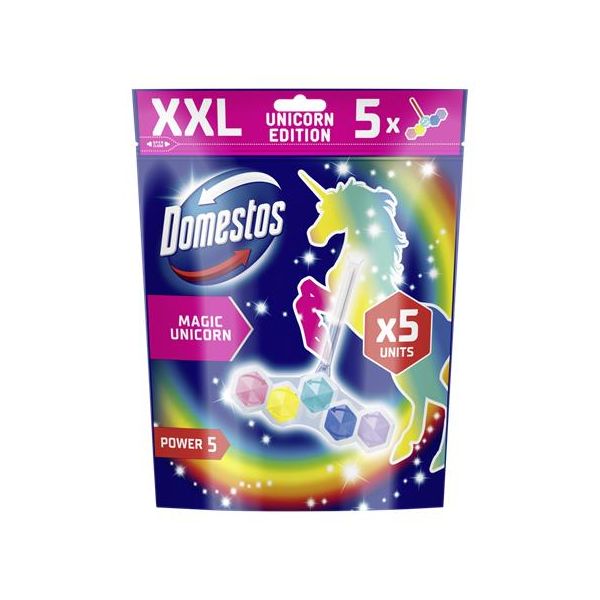 WC osviežujúci blok, 5-kusový, DOMESTOS "Power 5", jednorožec