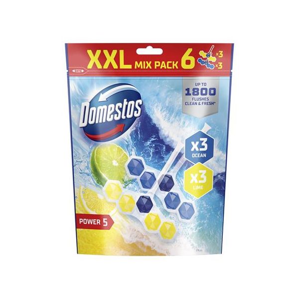 WC osviežujúci blok, 6-kusový, DOMESTOS "Power 5", oceán a limetka