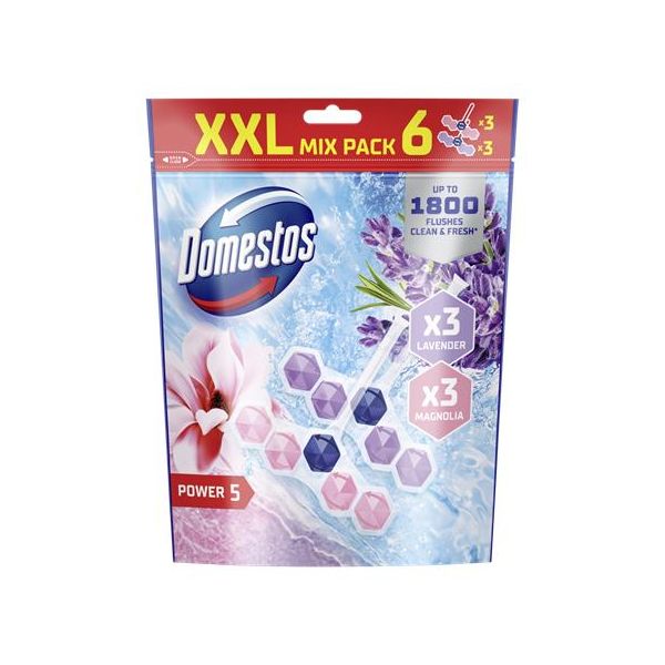 WC  osviežujúci blok, 6-kusový, DOMESTOS "Power 5", magnólia a levanduľa