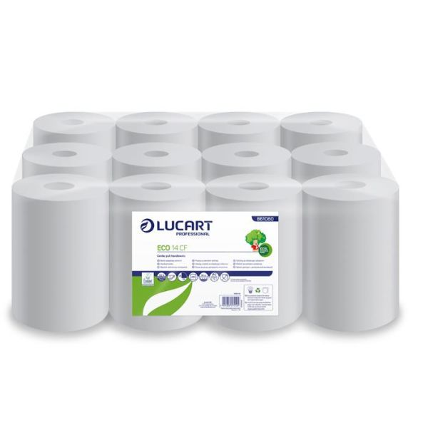 Papierové utierky, kotúčové, 2-vrstvové, LUCART "Eco CF 14", biela