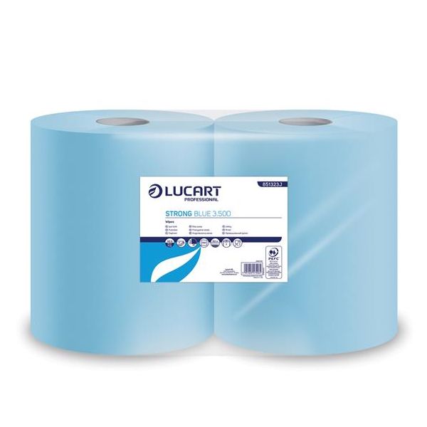 Papierové utierky, kotúčové, 3-vrstvové, LUCART "Strong Blue 3.500", modrá