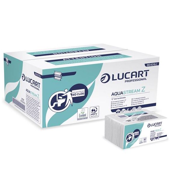 Papierové utierky, Z ohyb, dvojvrstvové, LUCART "Aquastream", biela