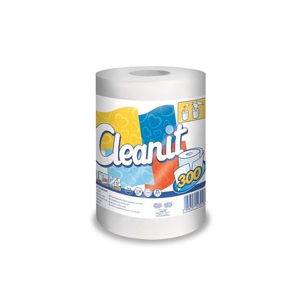 Papierové utierky, kotúčové, univerzálne, 2-vrstvové, LUCART "CLEANIT 300", biele