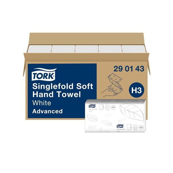 Papierové utierky, Z ohyb, 2-vrstvové, 250 listov, H3 systém, Advanced, TORK "Singlefold", biele