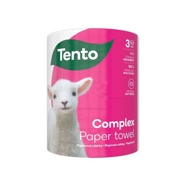 Papierové utierky, kotúčové, 3-vrstvové, 220 listov, TENTO "Complex", biela