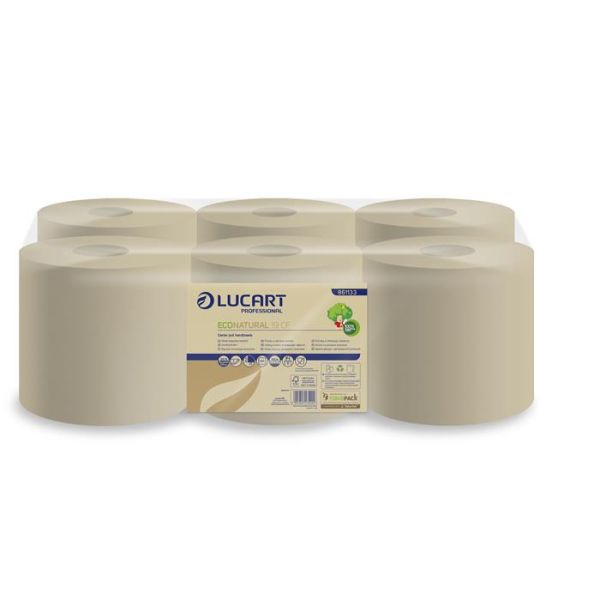 Papierové utierky, kotúčové,  2-vrstvové, LUCART "EcoNatural 19 CF", havana hnedé
