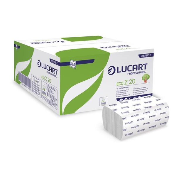 Papierová utierka, Z-ohyb, 2-vrstvová, 200 útržkov, pre Slim dávkovače, LUCART "ECO Z 20", biela