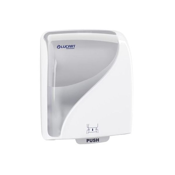 Zásobník na papierové utierky, 381x290x223 mm, LUCART, "Identity Hands 2.0", biely-priehľadný
