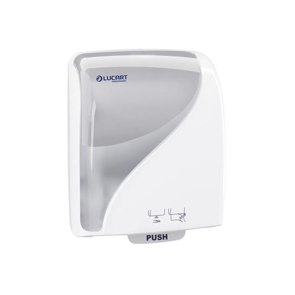 Zásobník na papierové utierky, so senzorom, 381x290x223 mm, LUCART, "Identity Touch Free", biely-priehľadný