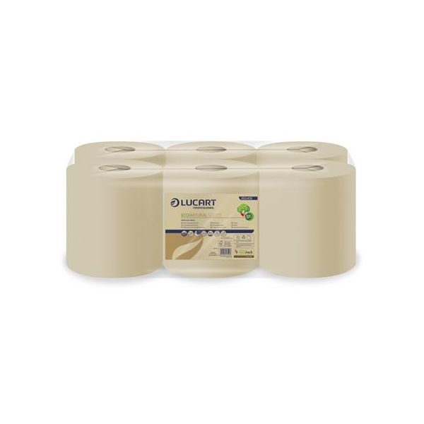 Papierové utierky, kotúčové,  2-vrstvové, LUCART "EcoNatural 500 CF", havana hnedé