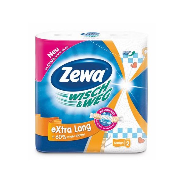 Papierové utierky, 2-vrstvové, 2 kotúče/bal, ZEWA "Wisch&Weg extra lang"