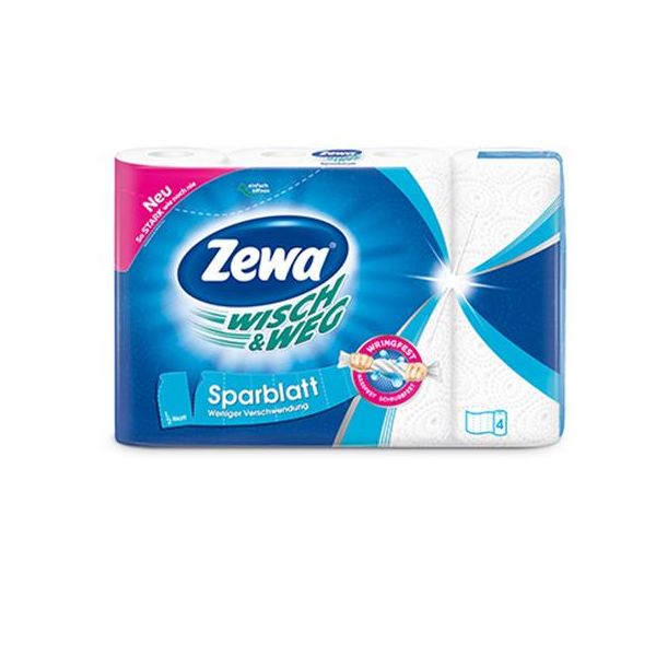Papierové utierky, 2-vrstvové, 4 kotúče/bal, ZEWA "Wisch&Weg sparblatt"