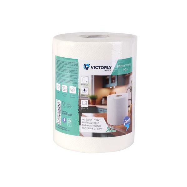 Papierové utierky, kotúčové, 2-vrstvové, 300 listov, VICTORIA HYGIENE "Fine XL"