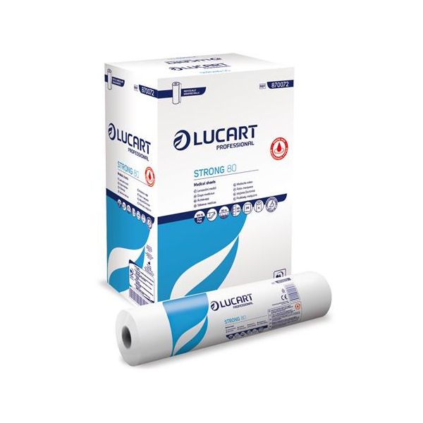 Papier na vyšetrovací stôl, 2 vrstvový, 59 cm x 80 m, 1 rolka, LUCART "Strong 80", snehobiela
