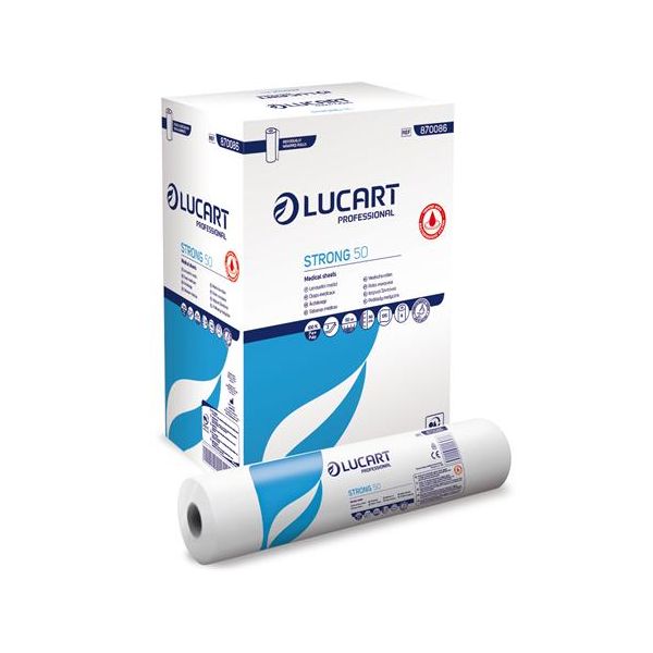 Papier na vyšetrovací stôl, 2 vrstvový, 50 cm x 50 m, 1 rolka, LUCART "Strong 50", snehobiela