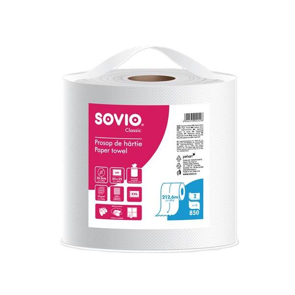 Papierové utierky, 100 % celulóza, rolka, 212,6 m, priemer 26,5 cm, 2-vrstvové, SOVIO