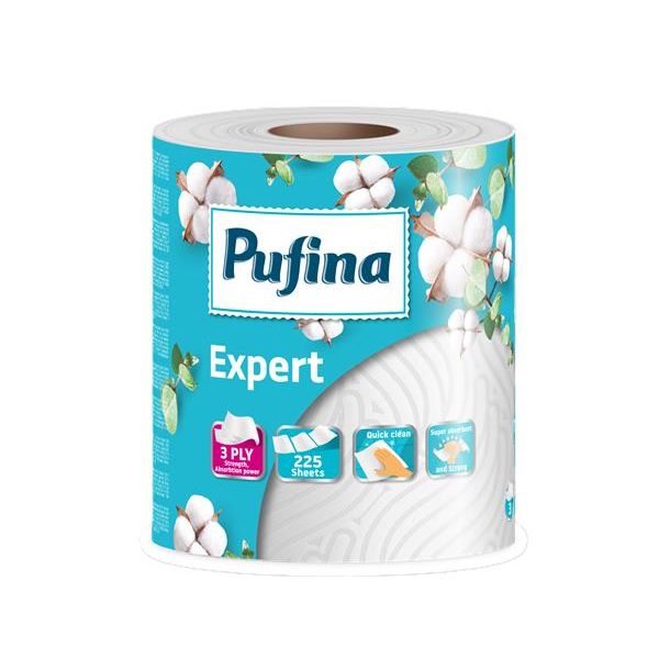 Papierové utierky, 3-vrstvové, 225 listov, 1 kotúč, PUFINA "Expert"