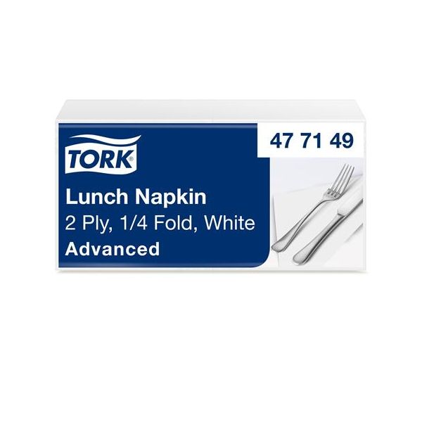 Servítky, 1/4 sklad, 2-vrstvové, 32,5x32,8 cm, Advanced, TORK "Lunch", biela