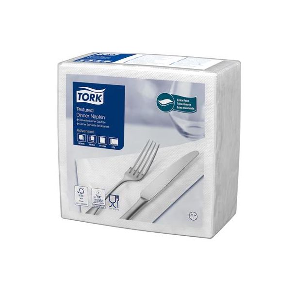 Servítka, 1/4 skladaná, 2-vrstvová, 39,5x39 cm, Advanced, TORK "Textúrovaná Dinner", biela