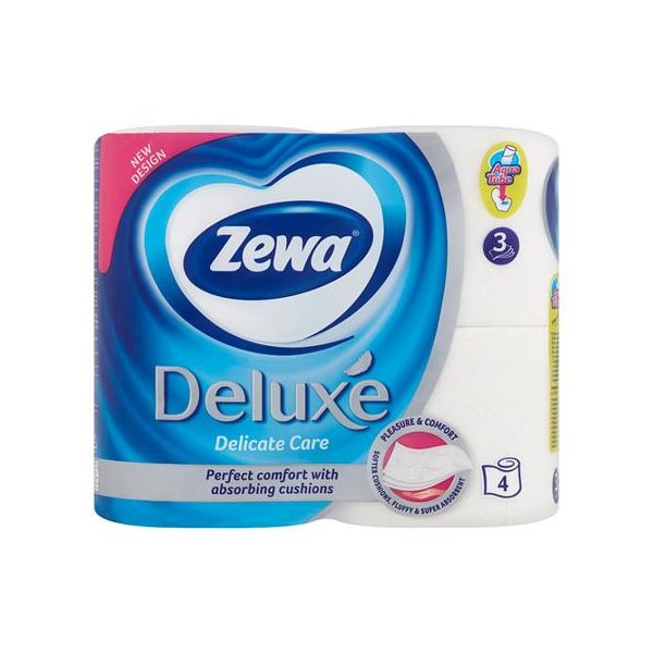 Toaletný papier, 3-vrstvový, malý kotúč, 4 kotúče, ZEWA "Deluxe", biela
