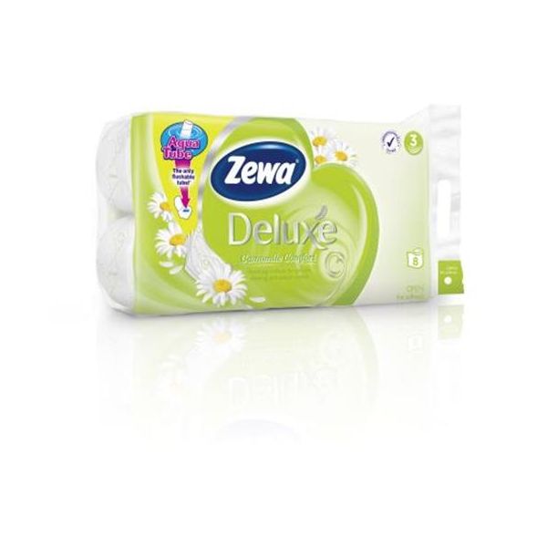 Toaletný papier, 3-vrstvový, malý kotúč, 8 kotúčov, ZEWA "Deluxe", kamilka