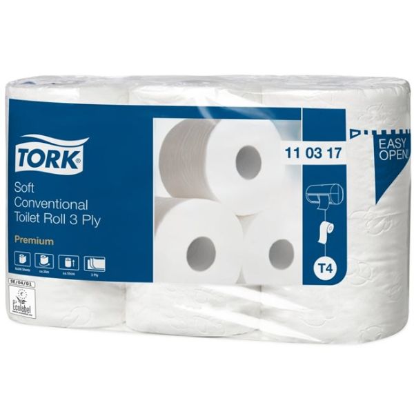 Toaletný papier, T4 systém, 3-vrstvový, priemer: 12 cm, Premium, TORK "Soft", biela