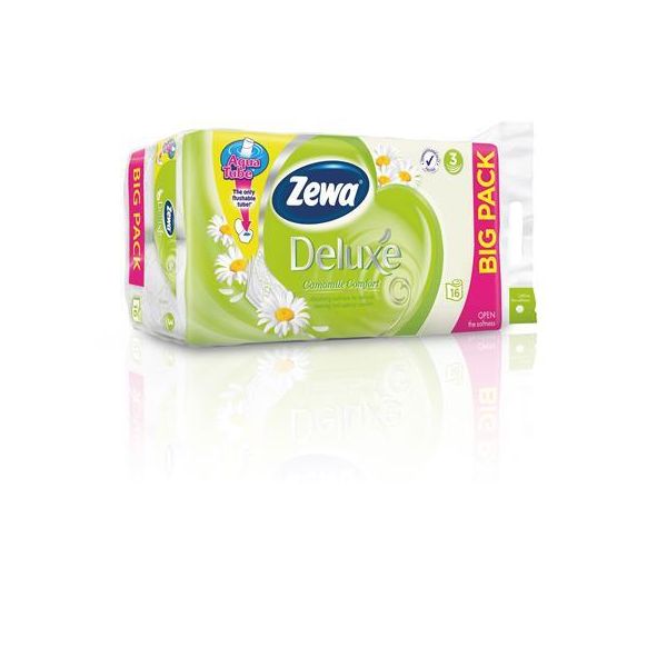 Toaletný papier, 3-vrstvový, 16 kotúčov, ZEWA "Deluxe", kamilka