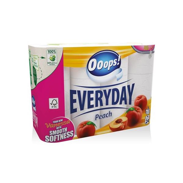 Toaletný papier, 3-vrstvový, malý kotúč, 24 kotúčov, OOOPS "Everyday"