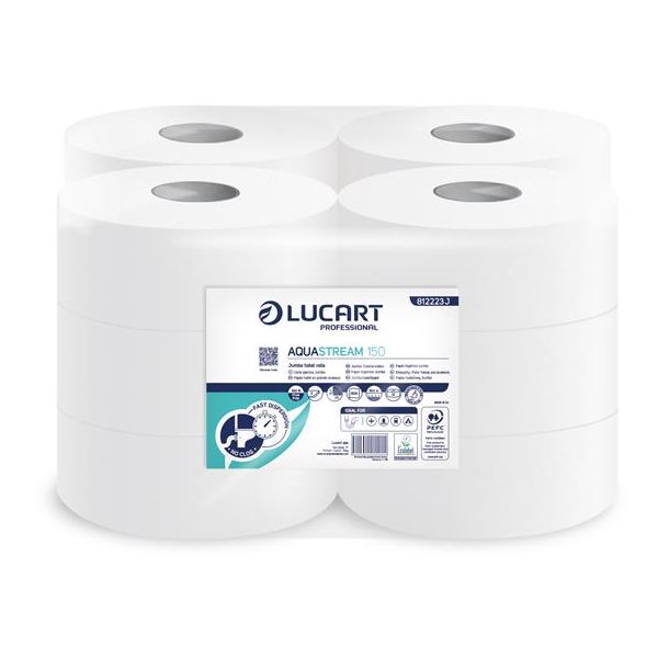 Toaletný papier, 2-vrstvový, maxi, 150 m, 19 cm priemer, LUCART "Aquastream 150", biela