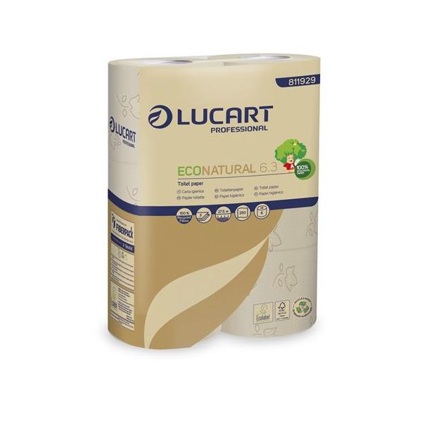 Toaletný papier, 3-vrstvový, malý kotúč, 27,5 m, LUCART "EcoNatural 6.3", hnedá