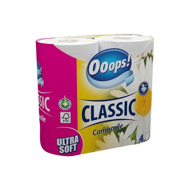 Toaletný papier, 3-vrstvový, malý kotúč, 4 kotúče, OOOPS "Classic", kamilka